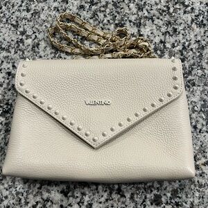 Valentino Cream Pebbled Leather Envelope Crossbody with Gold Chain